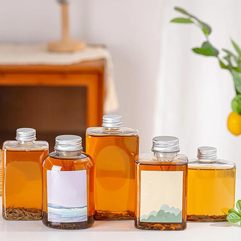 260/350/500ML Leak-Proof Flat Square Bottle For Juicing, Milk Tea Cold Drink Homemade and Other Beverages Portable for Out