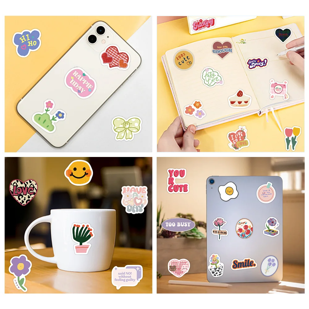 180PCS Cute Flower Bear Plaid Kawaii Sticker Aesthetic Decal Guitar Laptop Phone Car Book Scrapbook Girl Kids Toy Stickers