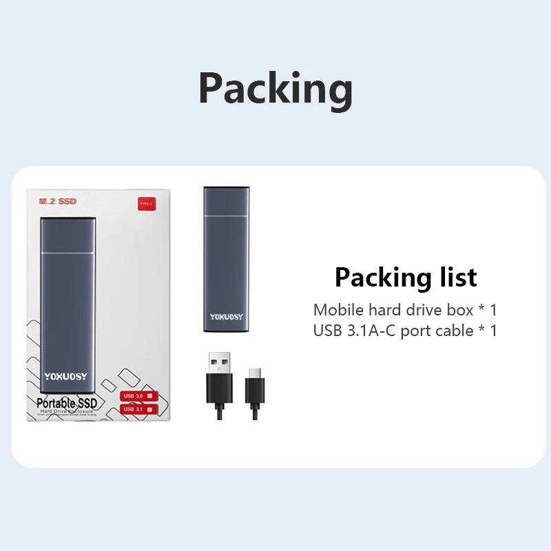 Aluminum Alloy USB 3.1 Mobile Solid State Drive Box for NGFF/Nvme Protocol M.2 Mobile Hard Drive High Speed Storage 5Gbps/10Gbps