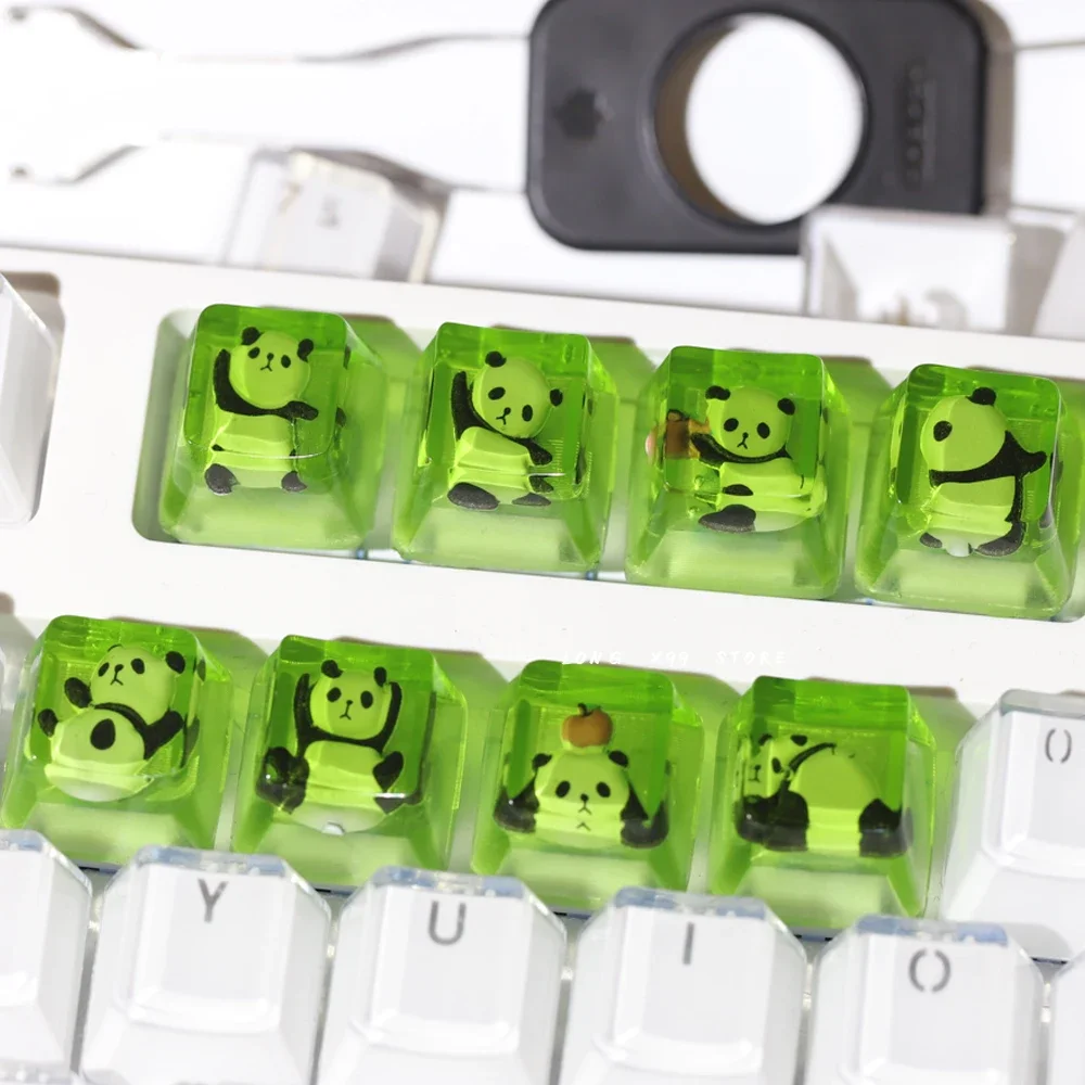 Lindo panda transparente Keycap OEM perfil hecho a mano resina personalizado Panda verde Keycaps eje transversal Teclado mecánico Keycap