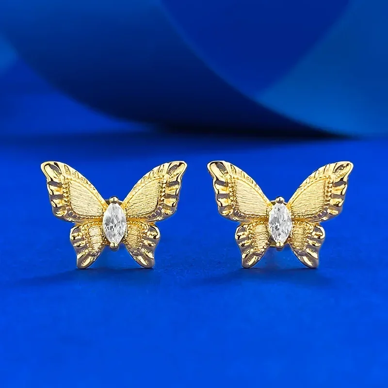 NEW S925 silver ear nail gold-plated plant series, Gula silk dreamy butterfly, fashionable, versatile and high-end feeling