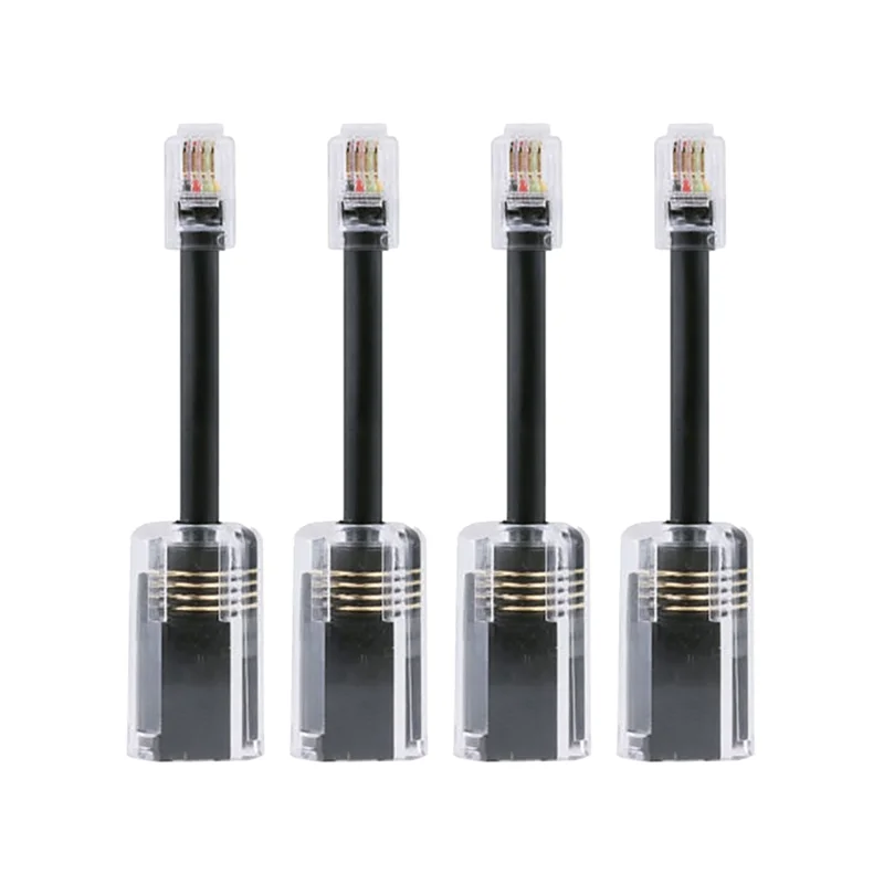 4Pcs Telephone Cord Detangler RJ9 4P4C 360 Degree Extended Rotating Anti-T-Angle Black Telephone Cord Landline Cable