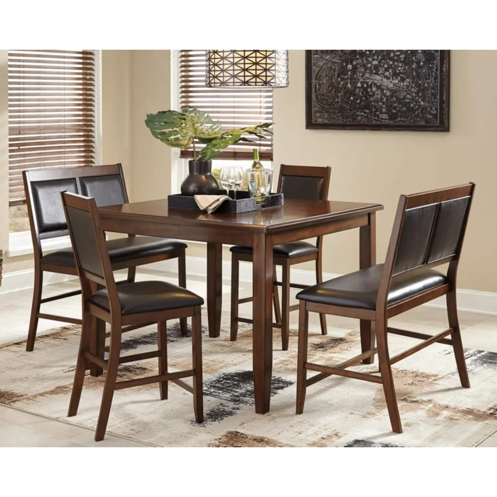 Contemporary Rectangular Dining Table Set, Counter Height Dining Set,5 Piece Includes Table & 4 Barstools,42 inches Brown