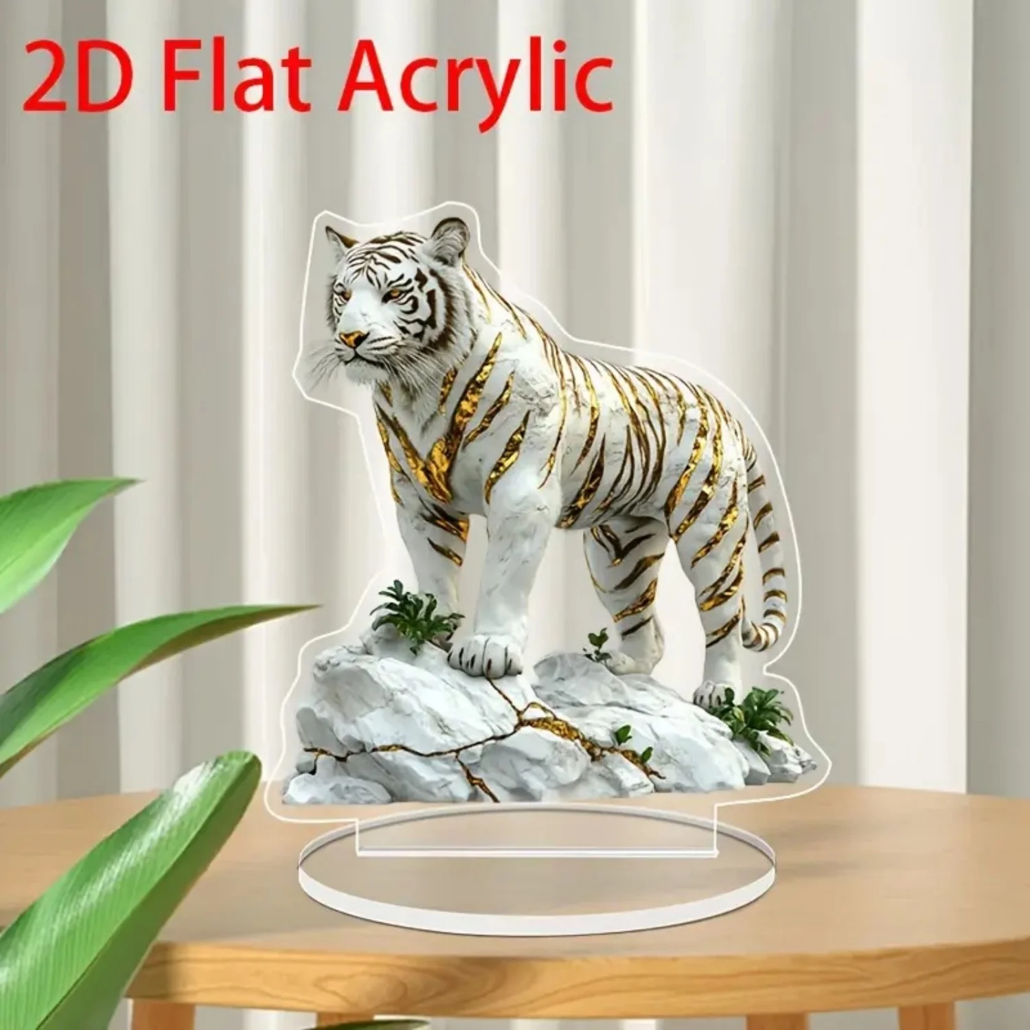 Fierce White Tiger Statue,2D Flat Animals Acrylic Figurine,Home,Office,Cafe,room,display Case,Table Ornament Desktop Decor Gift image 4
