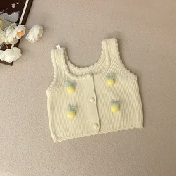 Girls Knitted Vest Spring and Autumn New Korean Fashion Solid Color Cute Bow Knitted Vest Kids Clothes Girls