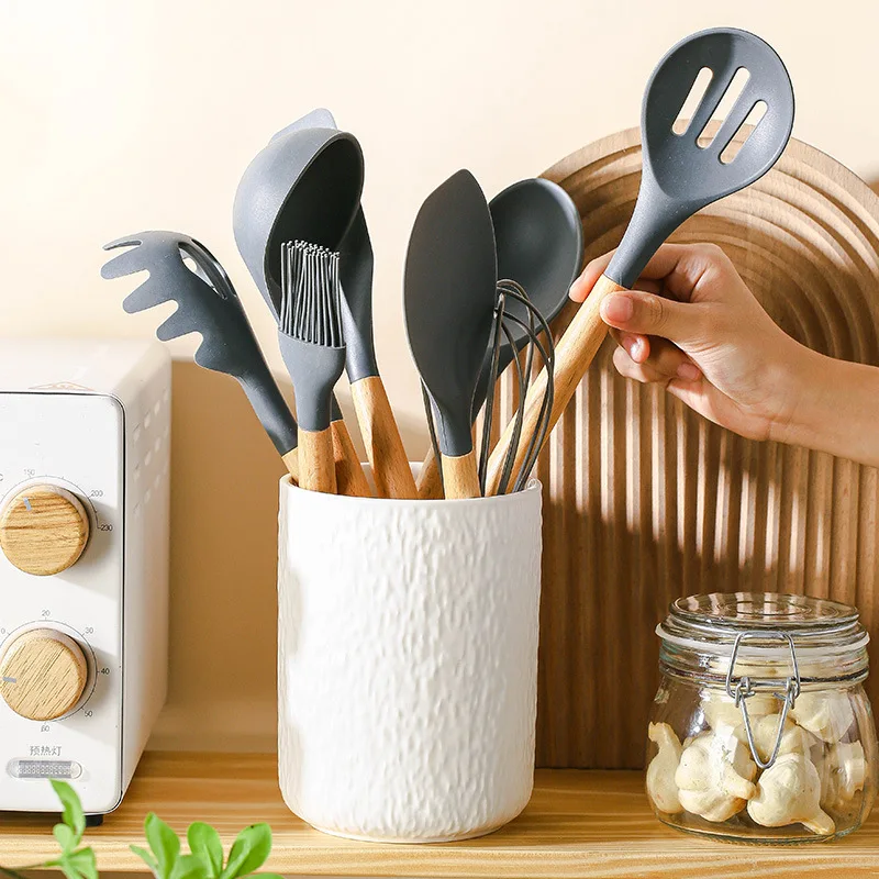 Creative Black/White Rock Pattern Ceramic Storage Rack Kitchen Pots Spatulas Spoons Cutlery Porcelain Storage Rack Kitchen Tools