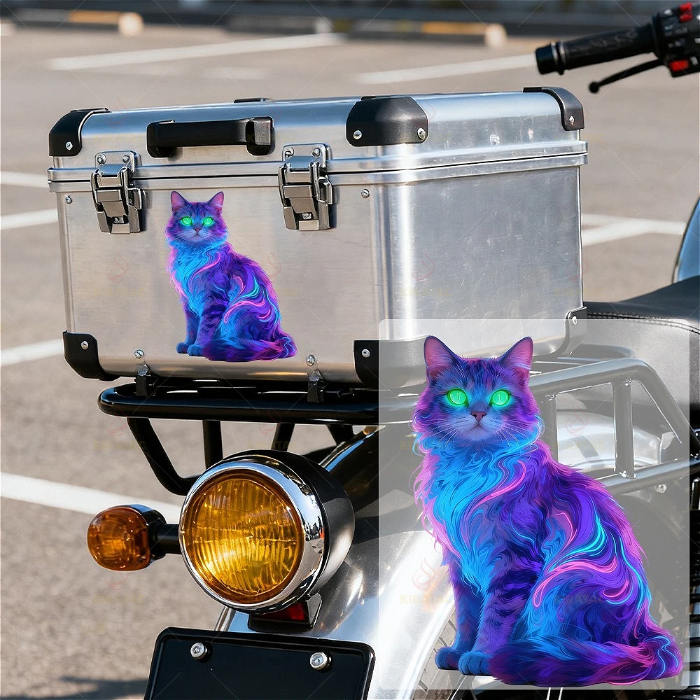 1PC Lebendige Neon Katze Motorrad Aufkleber Wasserdicht für Kraftstoff Tank Front Verkleidung Auto Fenster Stamm Tür Roller Körper vinyl Aufkleber