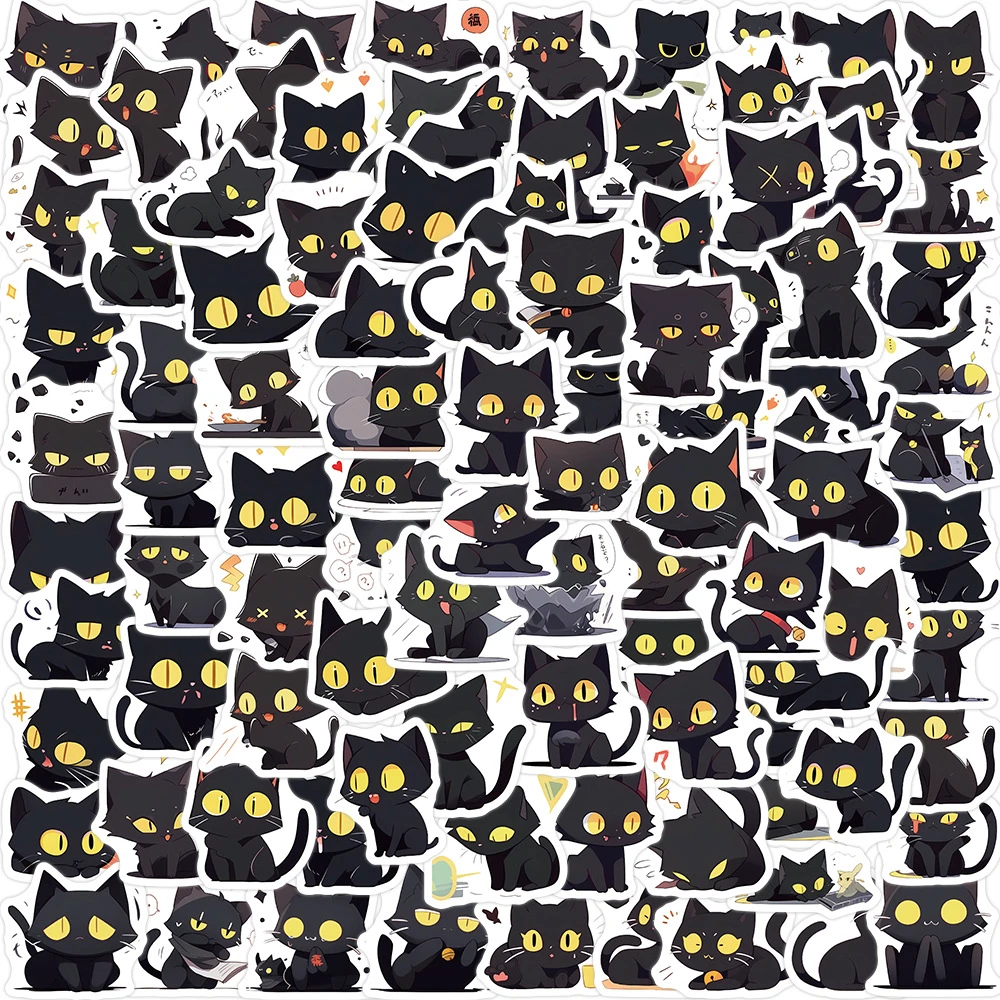 100 Stück niedliche schwarze Katzen-Graffiti-Aufkleber für Gepäck, Handyhülle, Laptop, Notizbuch, Aufkleber, Kindergeschenk, Papery Pop Store