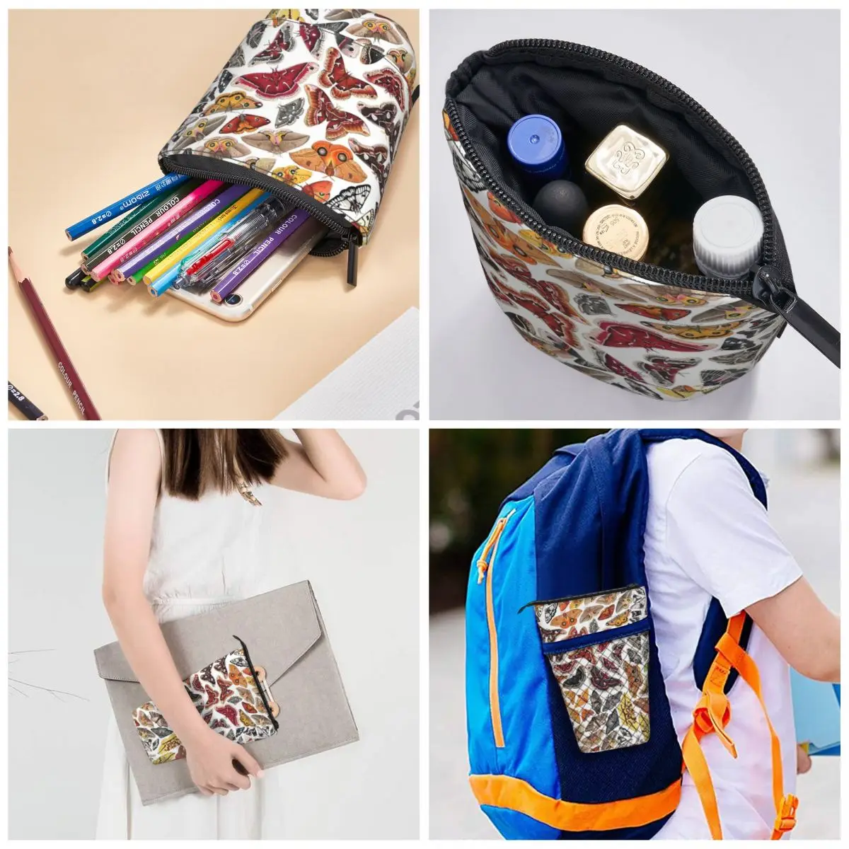 Saturniid Moths Of North America Pen Box Student School Zipper Pen Bag Pencase Vertical Retractable Pencil Case