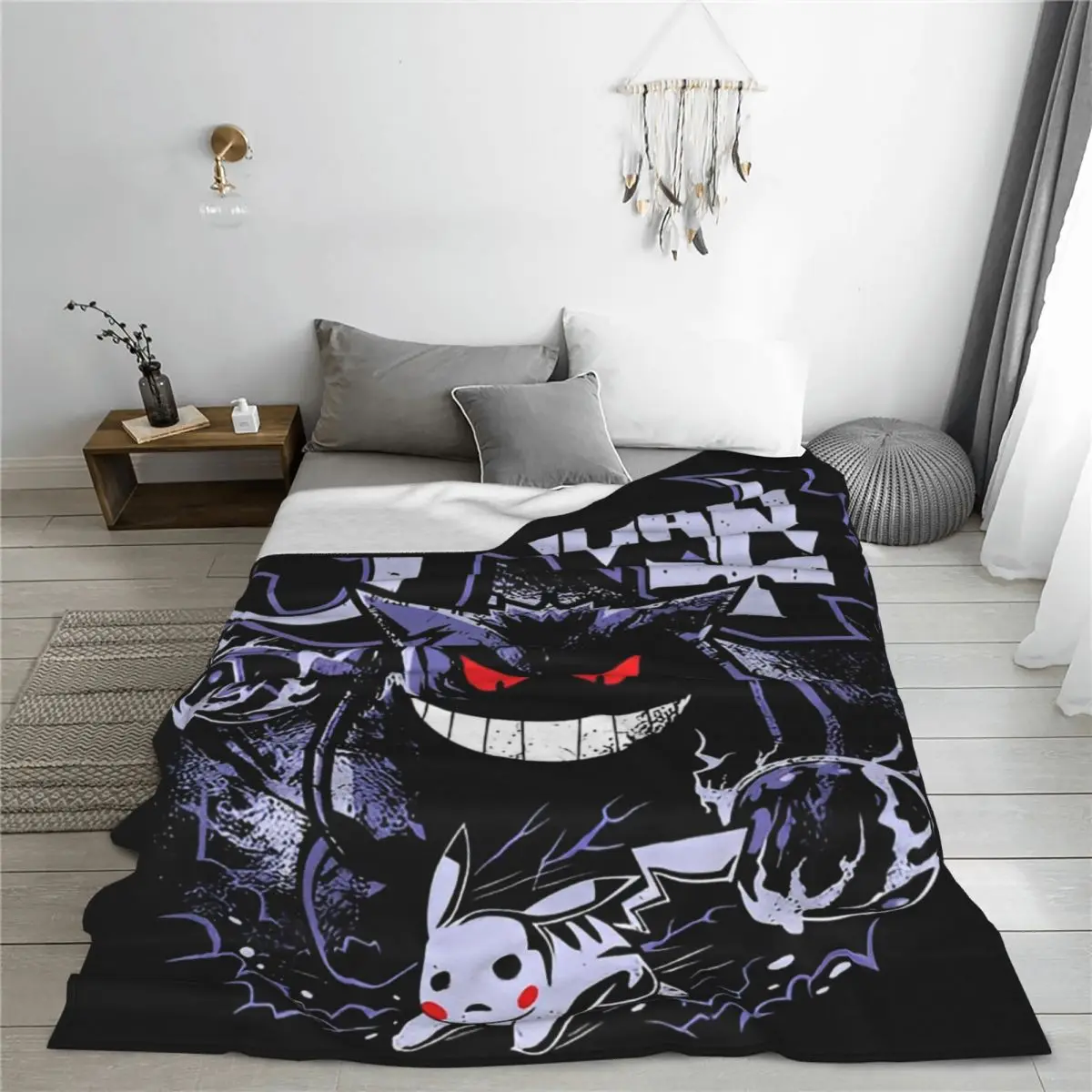 Pokemon Gengar Anime Fleece Throw Blankets Japanese Cartoon Blanket for Sofa Outdoor Warm Bed Rug Breathable Bedspreads