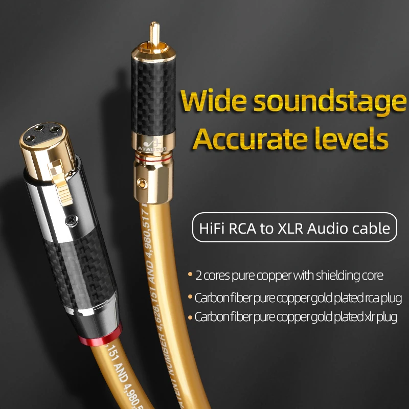 One Pair 2RCA to 2XLR Cord High Purity OFC Core Male to XLR Female 3Pin Plug for Microphone Speaker Systems Sound Card