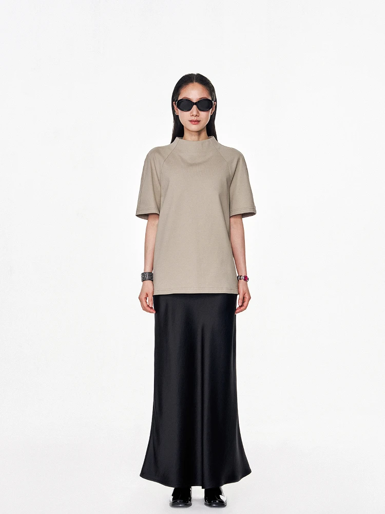 

Новый летний женский хлопковый топ свободного кроя однотонного цвета с высоким воротником, повседневный и удобный