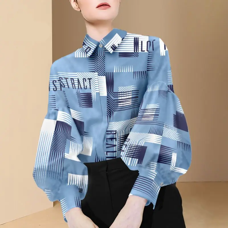 Spring 2024 New French Lantern Sleeve Fashion Letter Printed Shirt Women's Design Sense Niche Shirt