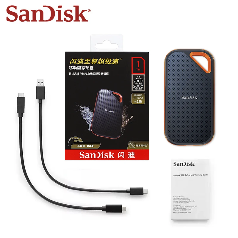 SanDisk Portable NVMe SSD USB 3.2 Type-C Solid State Drive 1TB 2TB 4TB High Speed Max 2000Mb/s External Hard Drive for Phone PC