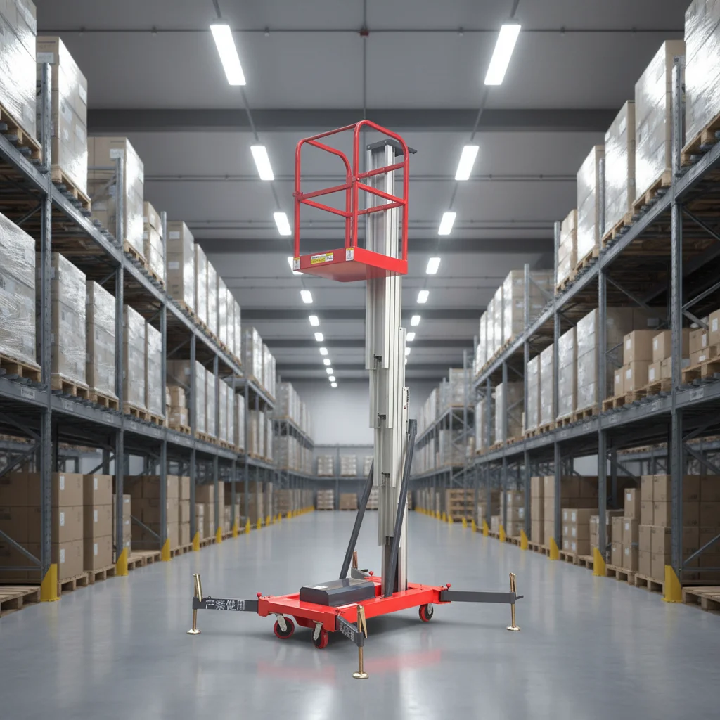 Vertical Telescopic Self Propelled Powered Vertical Lift 7.5m 9m Aluminum Alloy Single Masts Aerial Work Lifting Platform