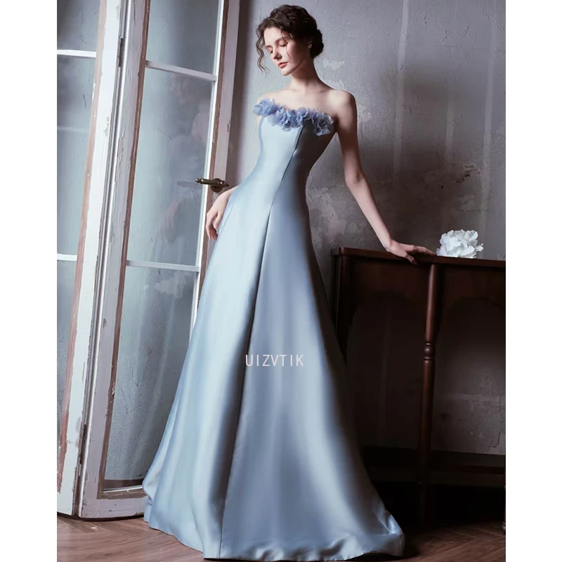 Gaun Malam Koktail Pesta Prom Biru Baru Gaun Pesta Gaun Homecoming Pernikahan Wanita untuk Acara Khusus Formal Disesuaikan