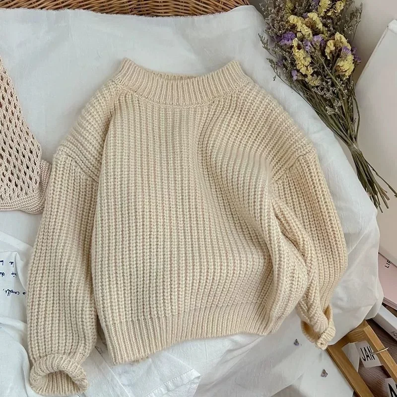 

Korean Style Boys and Girls Knitwear Sweater 2025 New Arrival Solid Color Sweater Kids Top Children's Clothing 1-7 Years Old