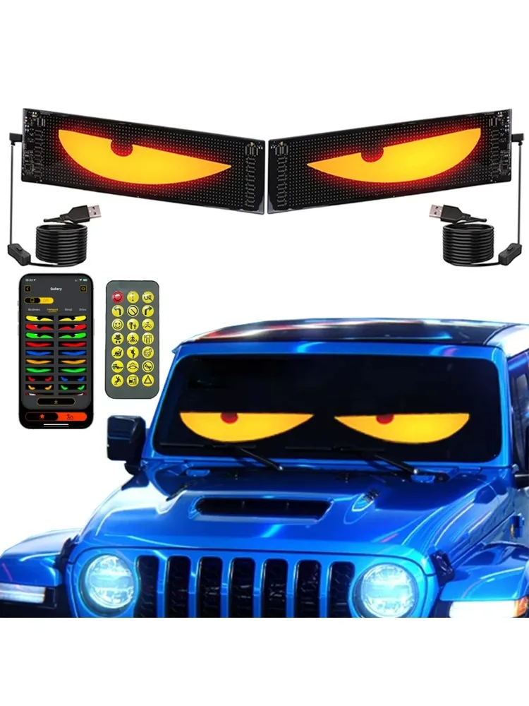 2 stuks auto LED duivelsoog flexibel opklapbaar scherm dynamische vrachtwagens voorruit animatie APP Bluetooth besturing DIY LED paneel - afbeelding 2