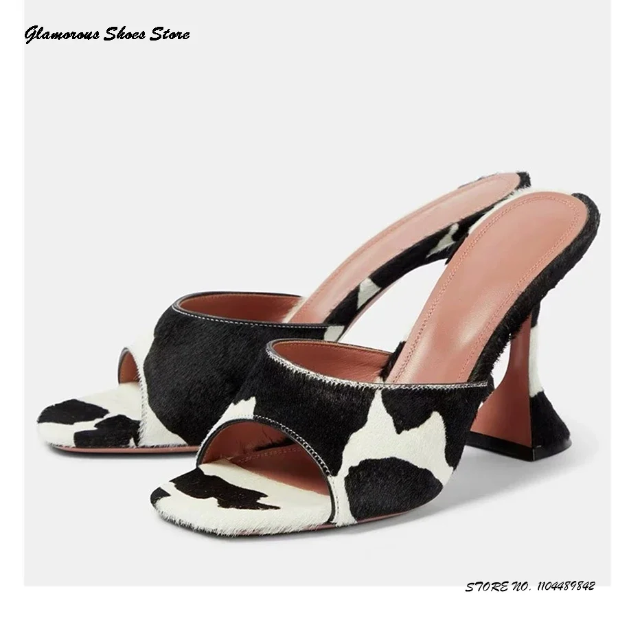 

Multicoloured Hourglass Heel Leather Mules Square Open Toe Strange Style Heel Modern Slippers Summer Pull On Women's Shoes