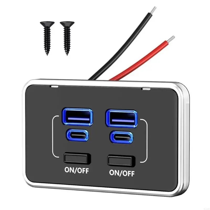 M76E Verbesserter 78-W-Fahrzeug-Netzadapter mit 4 Anschlüssen, zwei USB-C-Anschlüssen und physischen Schaltern zum Geräteschutz – Detail 4