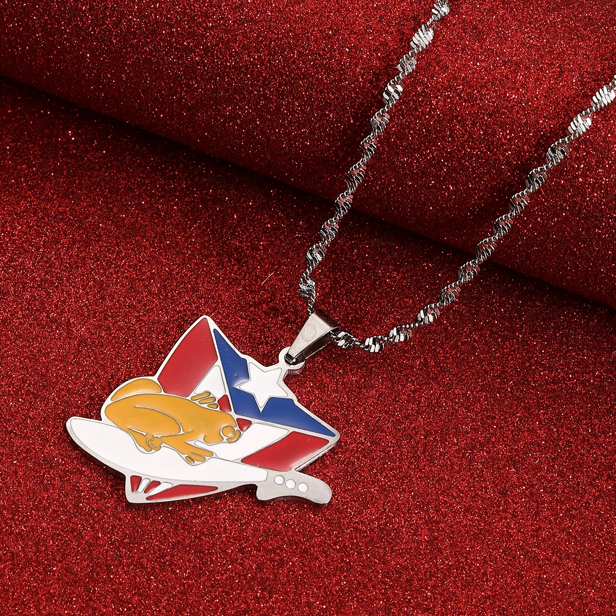 Puerto Rico Map Frog Pendant Necklaces PR Puerto Ricans Jewelry