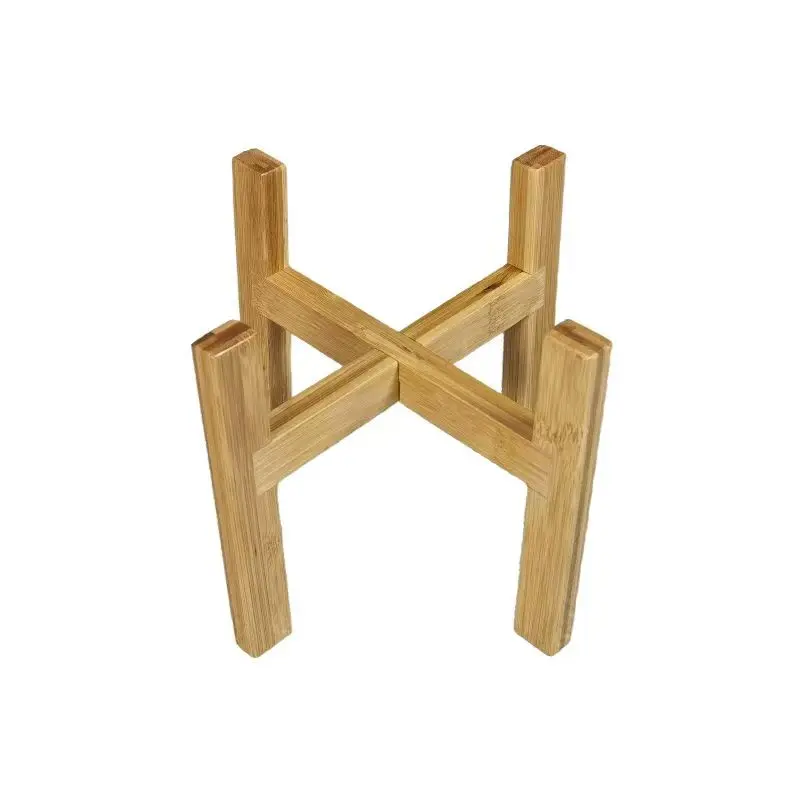 Natural Bamboo Plant Stand, 4-Legged Cross-Shaped Flower Pot Holder, Sturdy Plant Shelf for Indoor & Outdoor Use