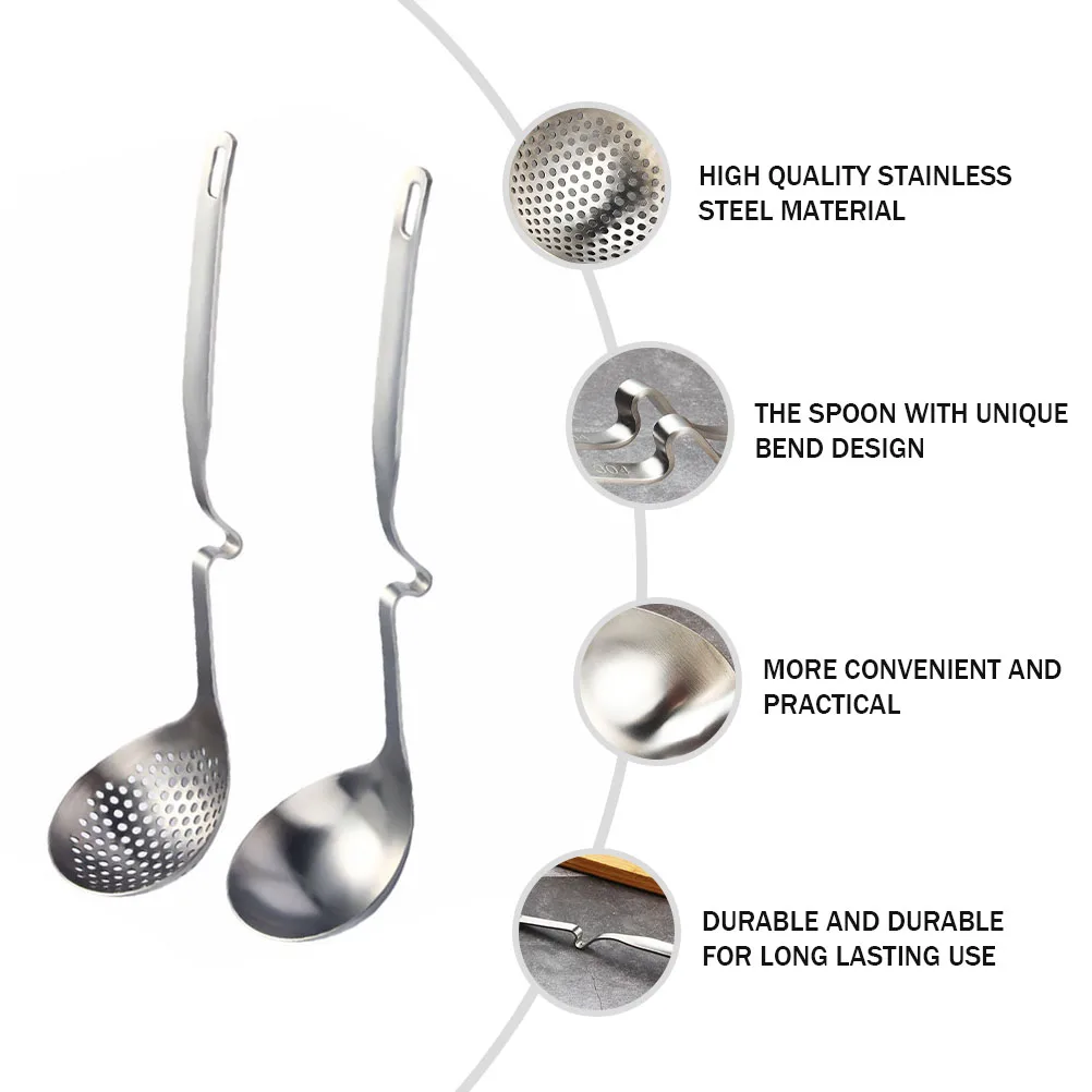 

2Pcs Stainless Steel Wall Spoon Soup Ladle Skimmer Kitchen Tool High Quality Home Restaurant Hot Pot Buffet Food Store