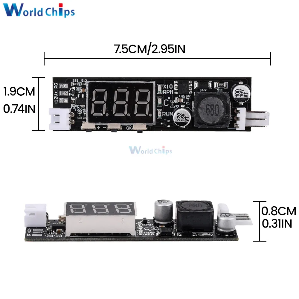 DC 12V 2-3 Wire 4 Wire Small Fan Temperature Control Speed Controller Speed Digital Display Noise Reduction Module with Probes