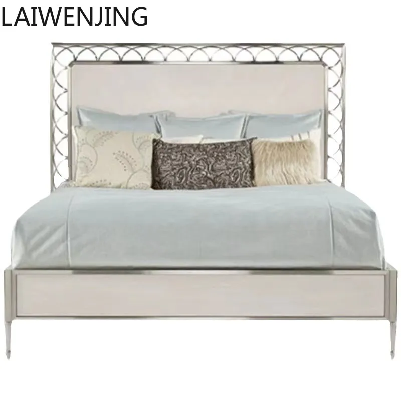 

HLZ light luxury metal simple double bed Nordic modern bed 1.8 meters master bedroom bed