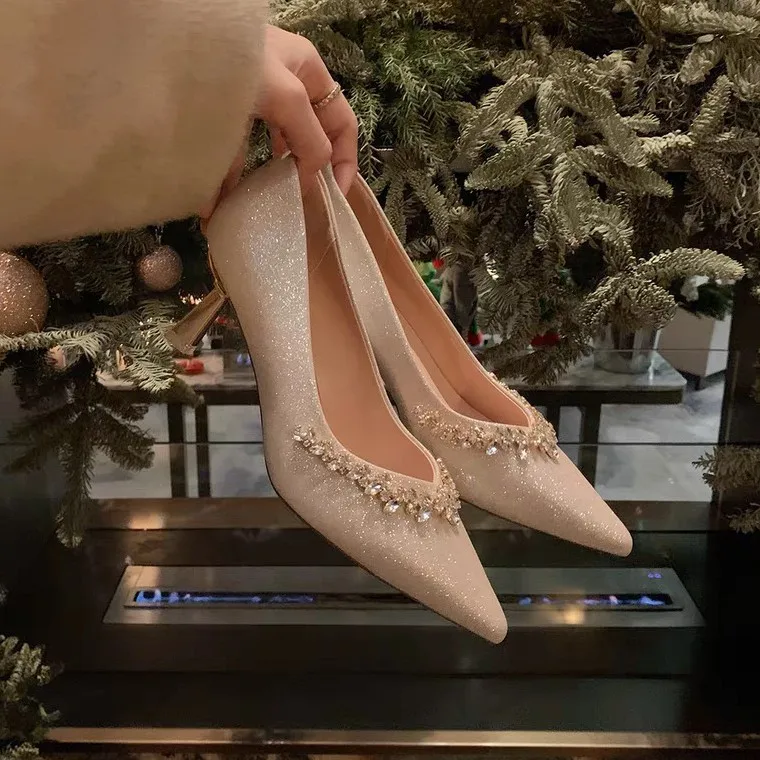 

Женская атласная поверхность с острым носком, женская обувь, свадебная обувь, туфли на высоком каблуке для женщин, удобные вечерние туфли на каблуке