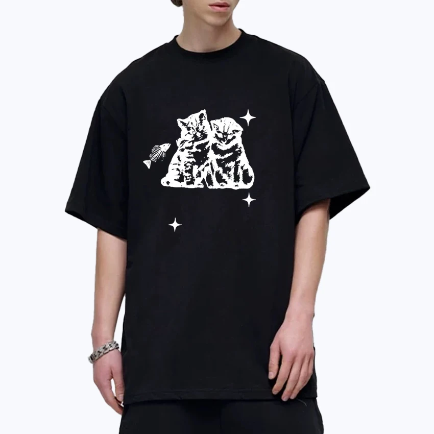 

Funny Vintage Cat Fish Graphic Cute Kawaii Oversized t-shirt 100% Cotton Men Women short sleeve Tee shirt Summer Unisex clothing