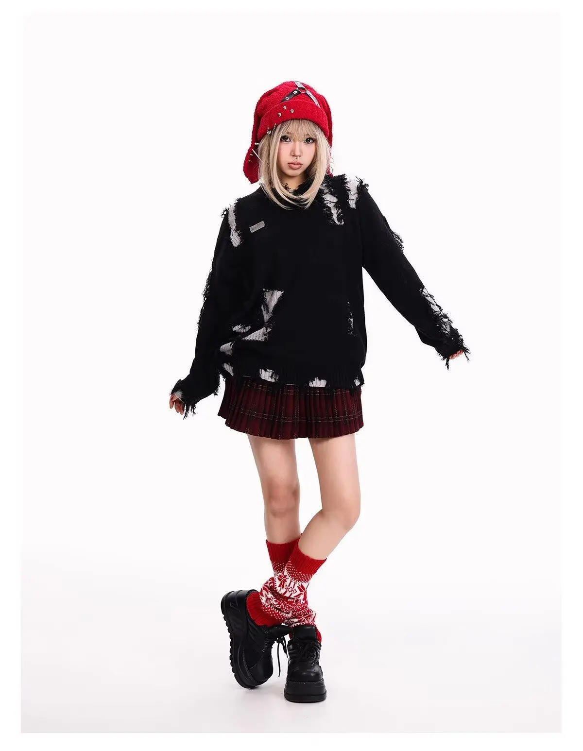 2025秋冬 不規則なダメージ加工デザイン ラウンドネックニットセーター 男女兼用 - レトロ ルーズ トレンド ストリートウェア プルオーバー