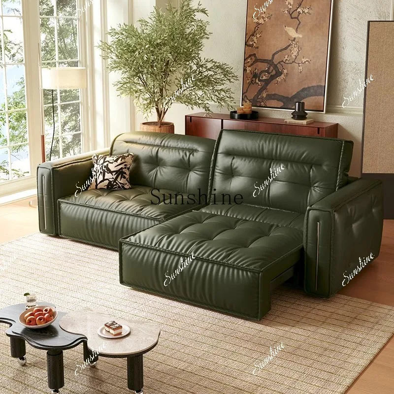 Electric sofa leather adjustable French retro oil wax leather green multi-functional  FT