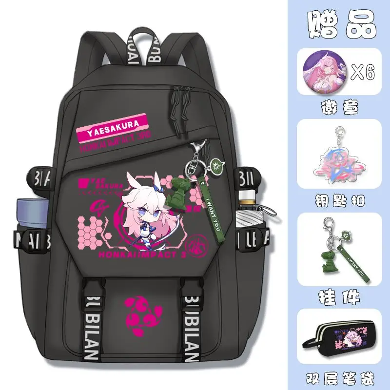 Game Honkai Impact 3rd Elysia Yae Sakura Fuka Raiden Mei Li Sushang Mobius Merch Casual Travel Backpack Fashion Student Bag