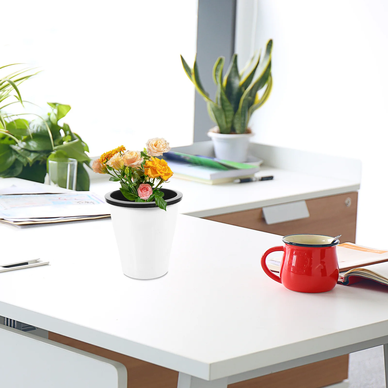 

Self Watering Flowerpot with Removable Design Automatic Watering Plant Container for Home Garden Lightweight Plastic Flower