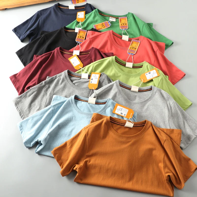 

American Retro High GSM Tees 2025 Summer Men's Solid Color Round Neck Washed Pure Cotton Loose-fit Couple Short-Sleeve T-Shirt