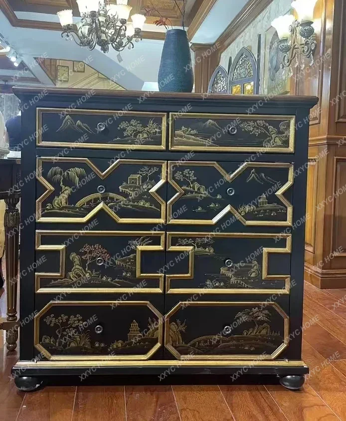 

XZ entrance cabinet retro old painted art corner cabinet neoclassical living room storage decorative cabinet