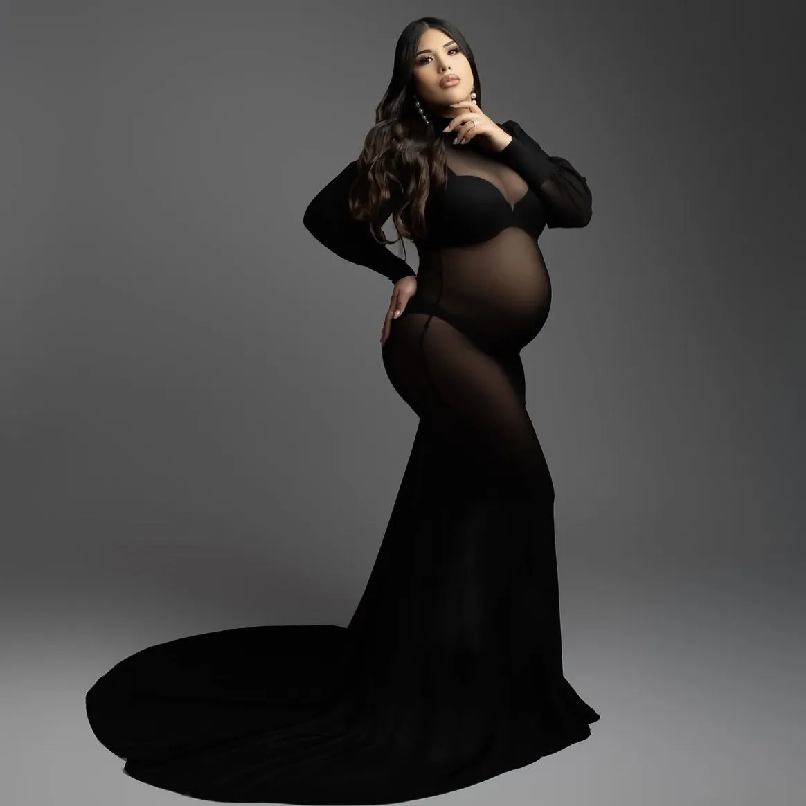 

Сексуальное платье Bla Long Sve Materni Dr для фотосессии, прозрачная женская футболка с высокой талией и перетаскиванием на заказ, Fi T...