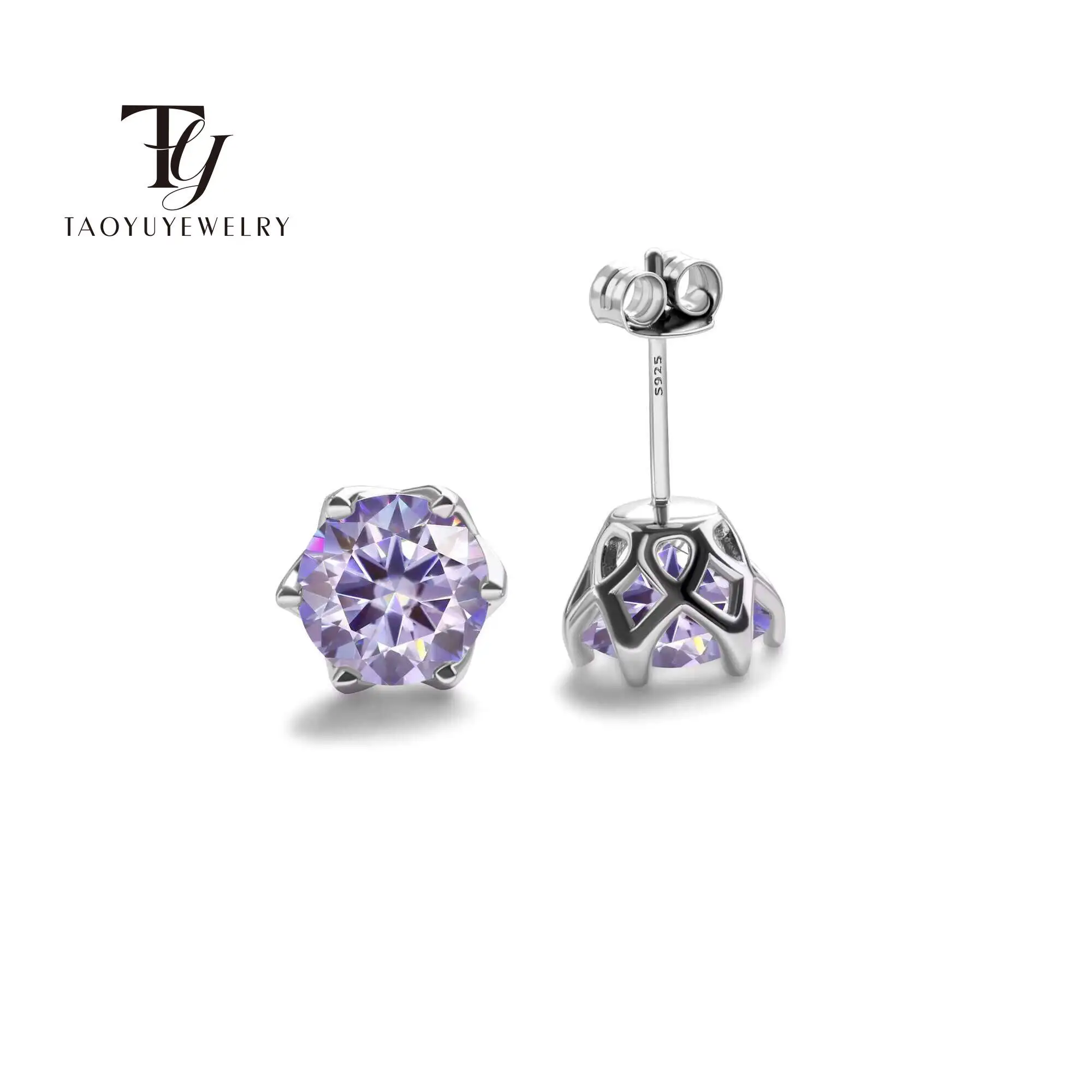 Real 925 Sterling Silver Classic Round Stud Earrings 0.5/1/2CT*2 D Color Moissanite Fashion Jewelry Womens Earrings For Party view 5
