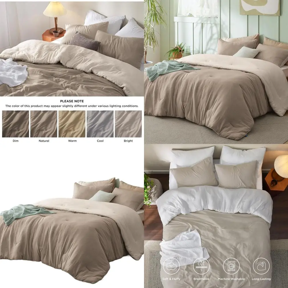 

Khaki Beige Prewashed 3-Piece Bedding Set: Lightweight Comforter and 2 Pillowcases