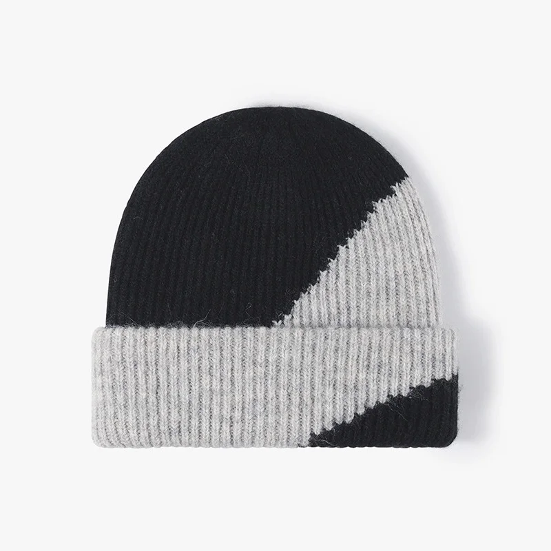 Unisex Fashionable Two-Tone, Warm, Thick, Double-Layer Knit Hat for Fall/Winter—Streetwear and Hip-Hop-Style Wool Beanie