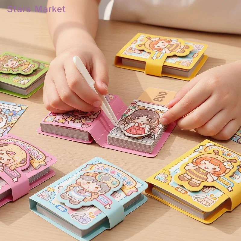 New 1 Mini Dress-Up Sticker Book Cute No-Cut Stickers For Journals, Creative Scene Dress-Up Sticker Book