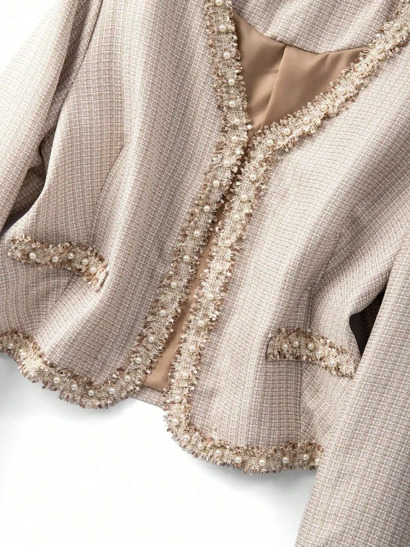 

Elegant Pearl Trim V-Neck Long Sleeve Cardigan And Round Neck Maxi Dress 2-Piece Set For Women