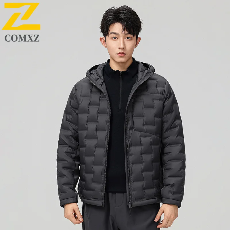 

COMXZ 2025 Graphene Enhanced Lightweight Down Jacket For Men Mid Age Hooded White Duck Feather Warm Casual Winter Coat New
