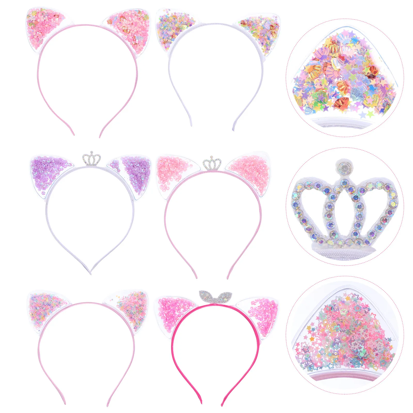 

Набор из 6 повязок на голову с кошачьими ушками для девочек, модные ободки с эффектом зыбучих песков для детей и женщин, для вечеринок, дня рождения, косплея