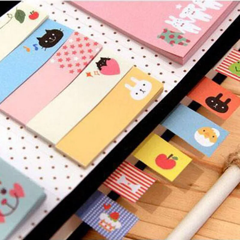 Portable Notes Sticker Paper Self-Adhesive Four Fold Flags Notes Tab Post Cute Animals Memo Pads Sticky Marker Colorful Bookmark