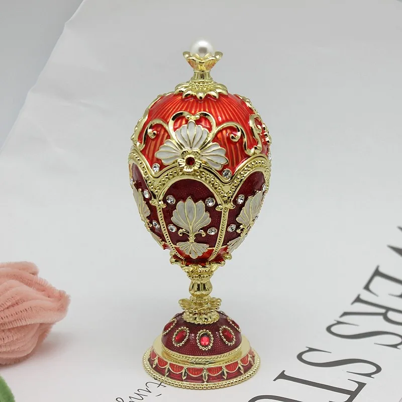 Light luxury metal crafts enamel color Russian pearl egg jewelry box