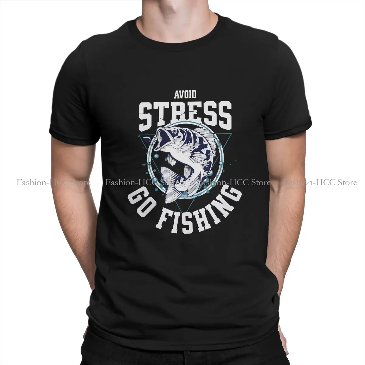 Avoid Stress Fashion Polyester TShirts Fish Go Fishing Fisherman Male Graphic Streetwear T Shirt Round Neck