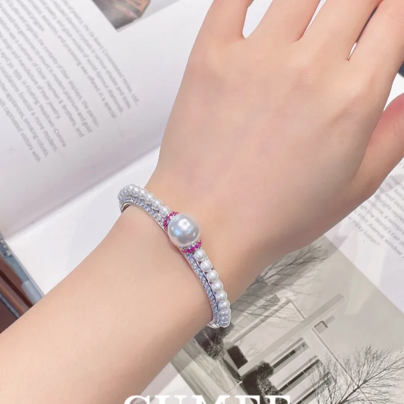 CUMEE Simulated Pearl Women Bracelet Artificial Australian White Pearl Bracelet 925 Silver Gold Plating