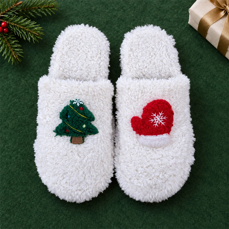 ZUOFU Weihnachts-Plüsch-Hausschuhe für Damen, Herren und Paare, Rentier, Weihnachtsmann, Schneemann, Baum, Glocke, Handschuh, warm, flauschig, rutschfest, für drinnen und zu Hause – Detail 19